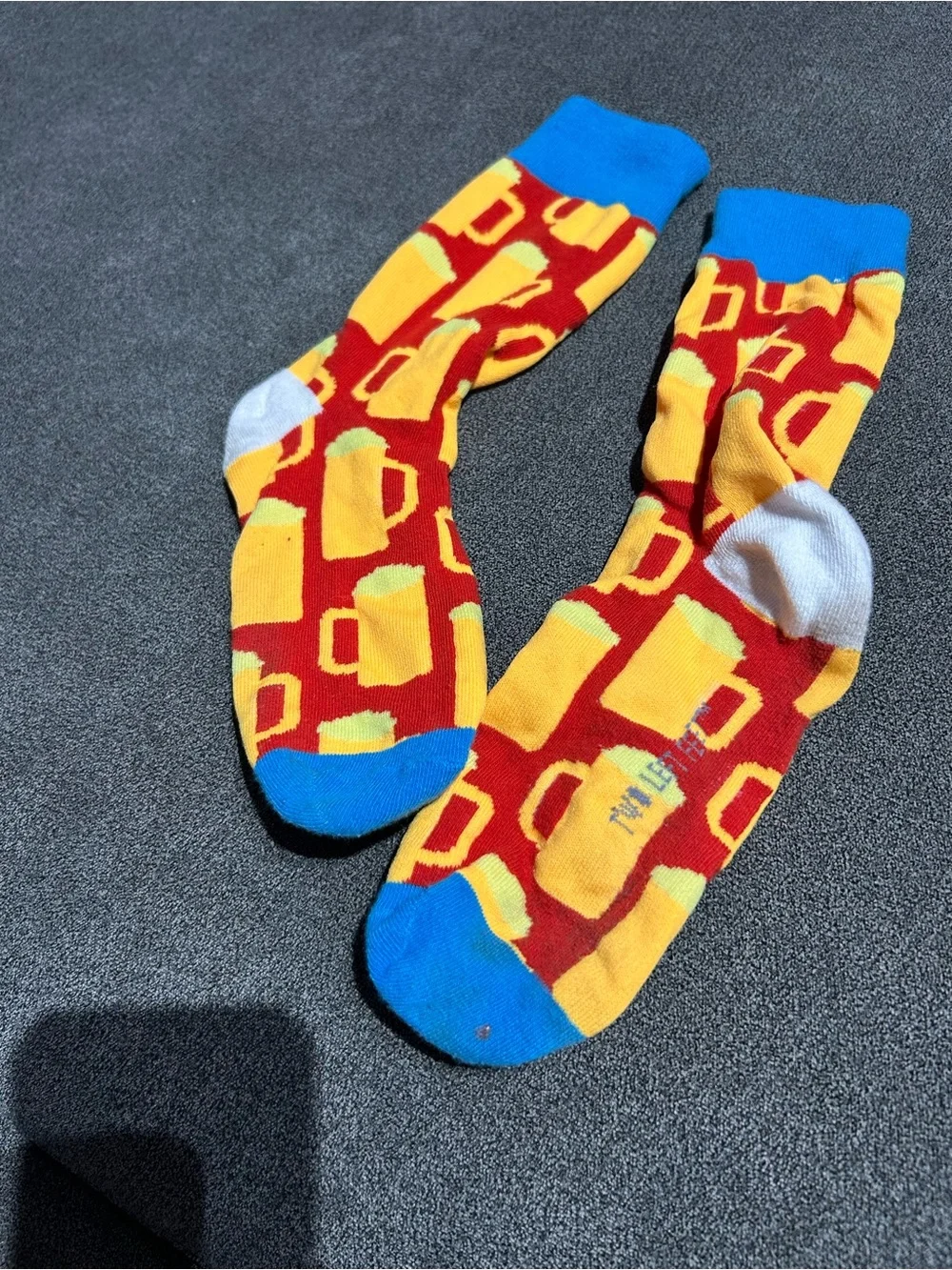 Bright Beer Mug Pattern Crew Socks - Yellow & Red- worn once- women’s 5-10